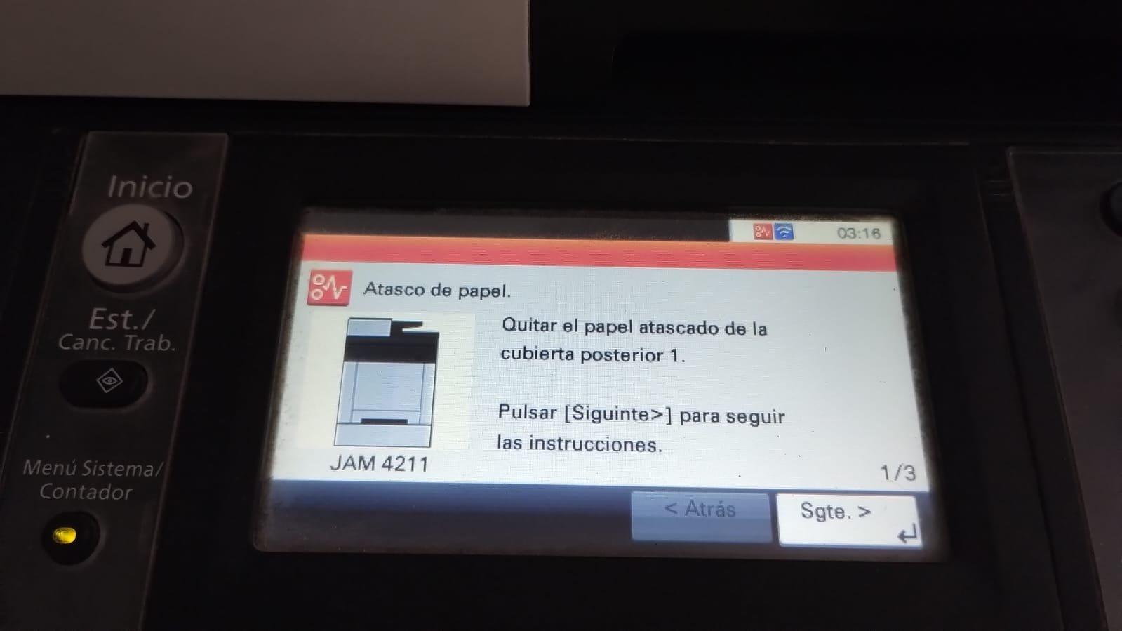 Error en equipo de impresión