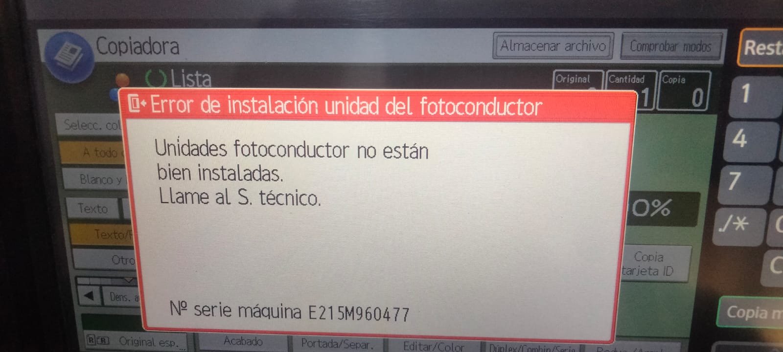 Código de error en Ricoh